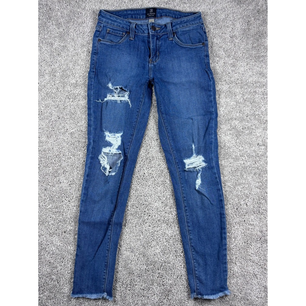 Just Black Womens Jeans Size 27 Ripped Distressed Frayed Hem Blue Denim